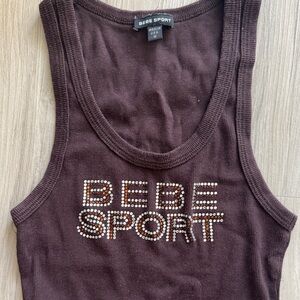 Bebe Chocolate Tank with rhinestone Logo